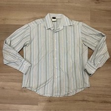 Dolce & Gabbana Y2K vintage blue/white/tan vertical stripe dress shirt, size L