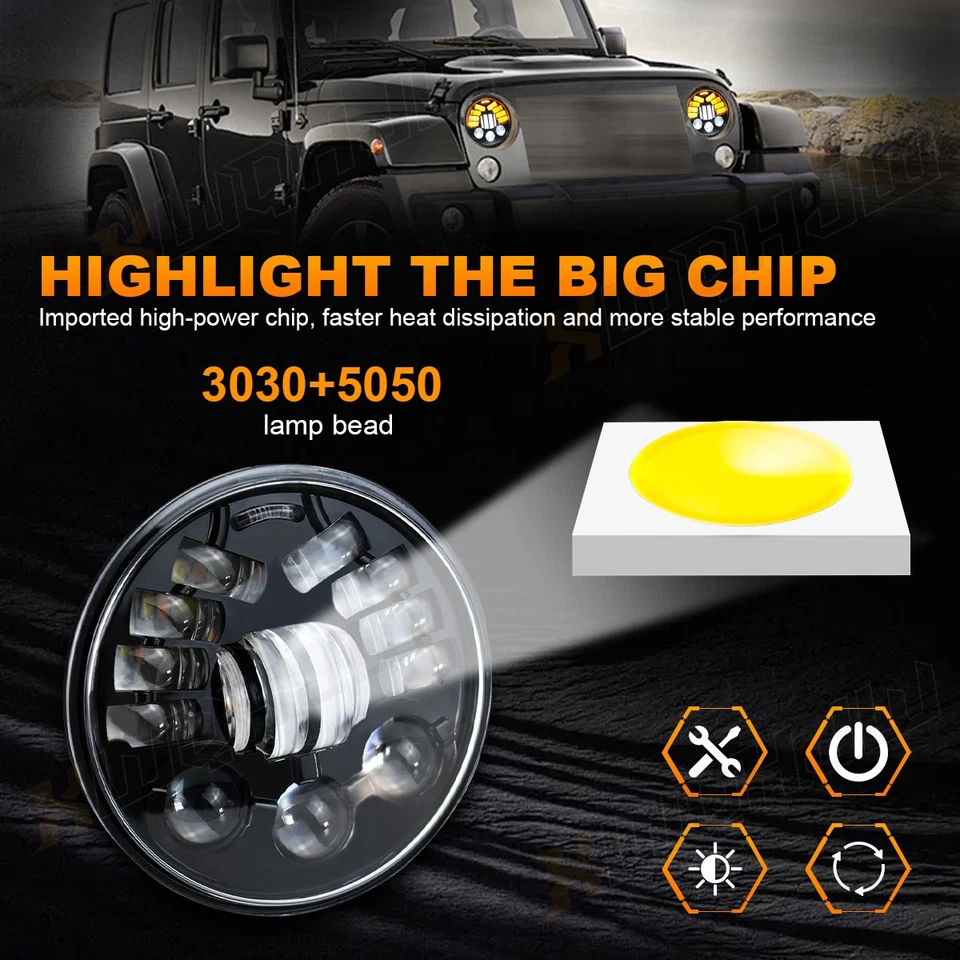 Faróis de LED Hi/Lo redondos 5,75" 5-3/4" compatíveis com Ford Ranchero Gran Torino 1965-1976 - Imagem 3 de 4