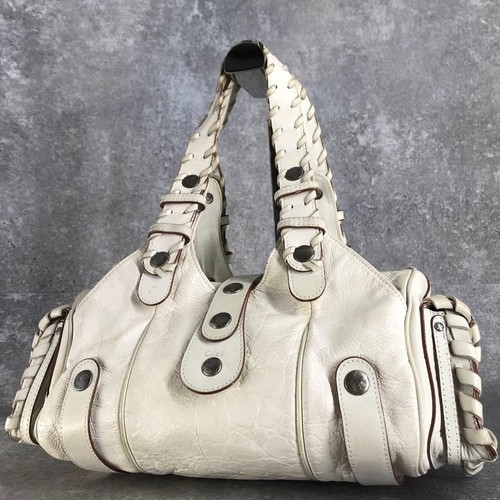 Chloé Silverado White Leather Silver Stud Shoulder Bag Archive Y2K Italy Auth