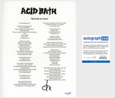 Dax Riggs 'Acid Bath' Band Signed Lyric Sheet 'Bleed Me An Ocean' ACOA
