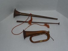 VINTAGE MARKED INDIA COPPER  BRASS BUGLE PLUS MARKED INDIA LONG HORN 37 1/2"