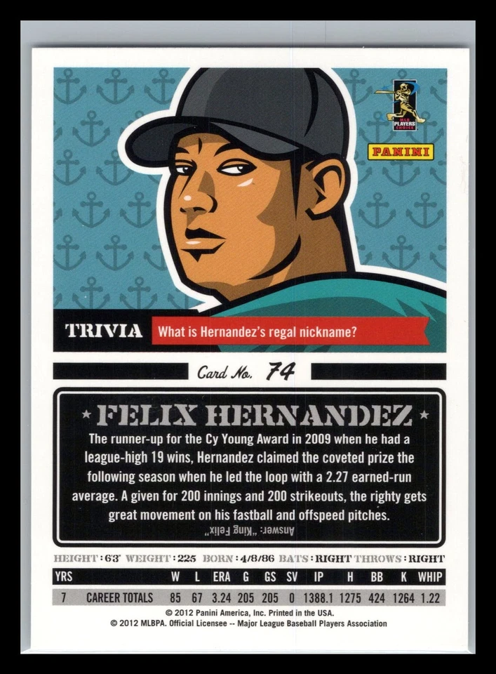 2012 Panini Triple Play #74 Felix Hernandez - Image 2 of 2