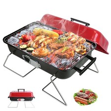 Portable Grill for Outdoor Cooking - Small Tabletop BBQ Smoker Grill with Lid...