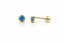14K Round Bezel Set Yellow Gold 3mm Birthstone Earrings 3MM