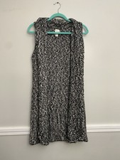 Chico's Black White Cotton Blend Sleeveless Chunky Knit Open Cardigan