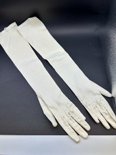 VTG 50  s White Nylon Long Dress Gloves Size Small Made In France Opera Ballroom