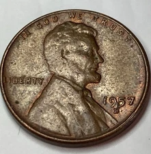1957-D lincoln wheatback cent penny error die chip variety CUD connects 9-5-D