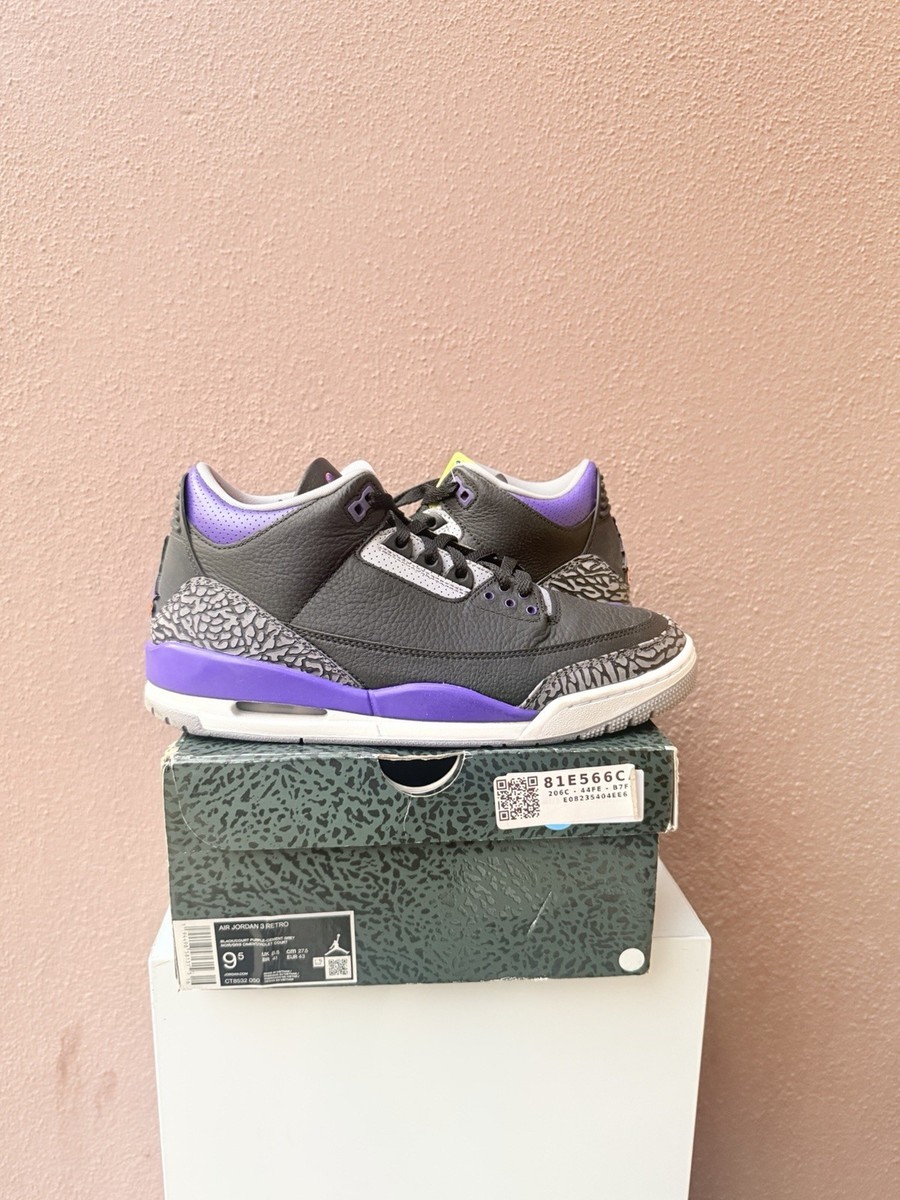 Mens Size 9.5 Nike Air Jordan 3 Retro Court Purple Suns CT8532-050