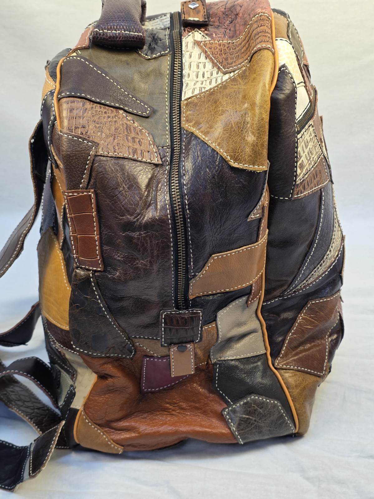 Handmade Leather Patchwork Duffle Bag Unique Trav… - image 10