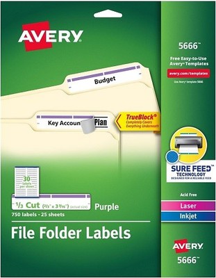Permanent TrueBlock(R) File Folder Labels 2/3x3-7/16in labels Purple 750/PK