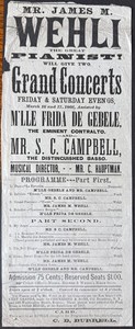 JAMES WEHLI pianist 1866 broadside GEBELE CAMPBELL Chickering New York