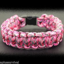 Pretty in Pink Camo Paracord Emergency Rope Survival Bracelet - Made in the USA