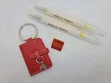 Wells Fargo Company Keychain Photo Holder, Pin, Pen New in Bag! Rare!