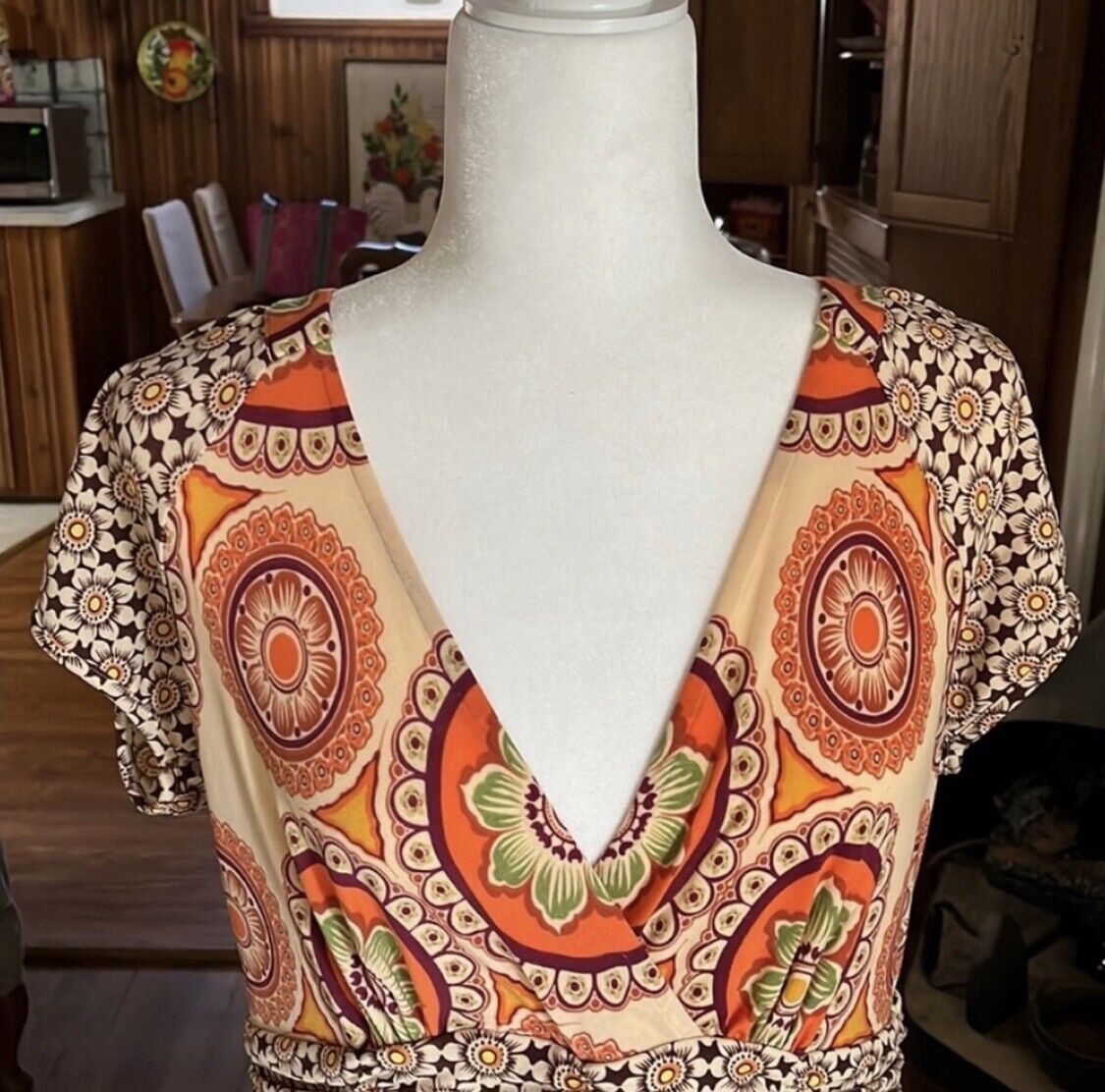 Dressbarn Orange Paisley Print Boho Dress Size 12 - image 3