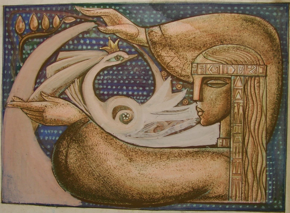 Ukrainian Soviet USSR painting avant-garde monumental sketch Swan Princess girl - Image 2 of 4