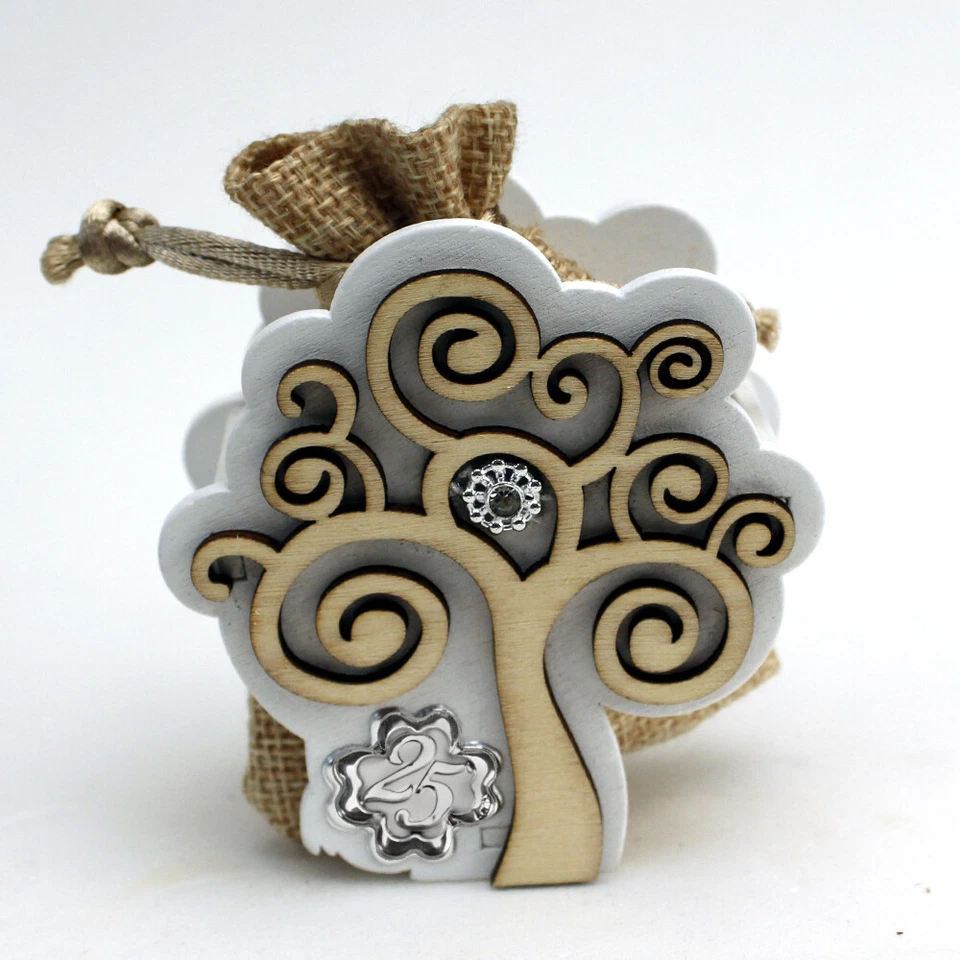 DLMBOMBONIERE 32044 Bomboniere Sacchetto PortaConfetti Albero Vita 25 Anniversario Nozze