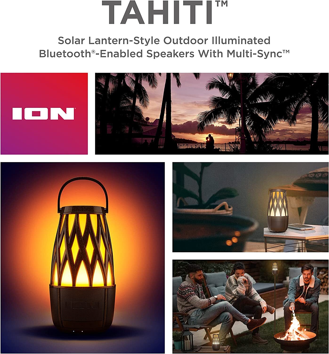 ION Audio Tahiti Pair BT Speakers w/Solar Panel Seller Refurbished-Very Good