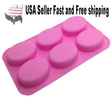 6 Cavity DIY Handmade Oval Silicone Mold for Soap Bar ~ US Seller