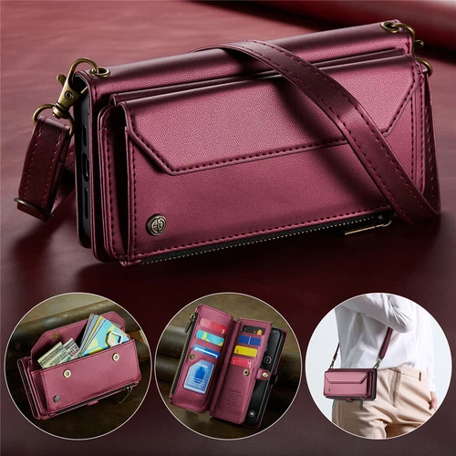 For iPhone 16 15 14 13 12 Pro Max Plus Case Wallet Leather ZIP Bag Strap Cover - Picture 72 of 84