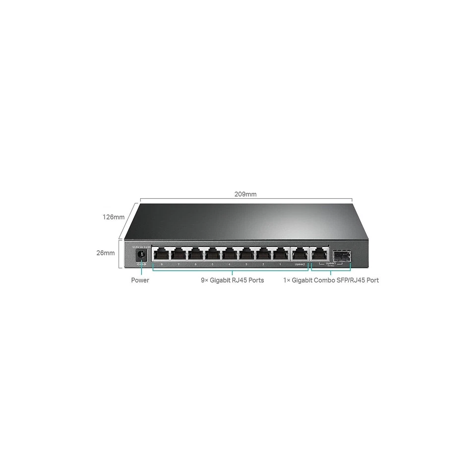 10 Port Gigabit Switch 8 PoE Ports 123W Power Budget Easy Setup - Image 3 of 4