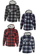 Mens Lumberjack Work Padded Thick Fleece Lined Sherpa Fur Check Hooded Shirt UK