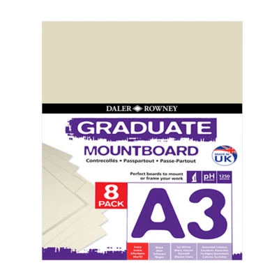 Ivory A3 Graduate Mount board (Pack of 8) 1200mic 1.2mm thick