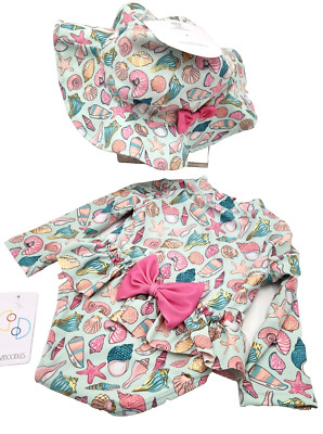 NWT FLAPDOODLES Baby Girls 12M 12 month One-Piece Swim Paddle Suit w/Hat UPF 50