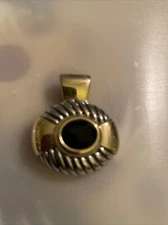 What A Beautiful Oval Silver And Gold Pendant ONLY W/Black Stone In Middle