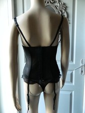 Corset Guêpière Cannelle 85B Noir Satin - Bustier Porte-jartelles NEUF Avec étiquettes