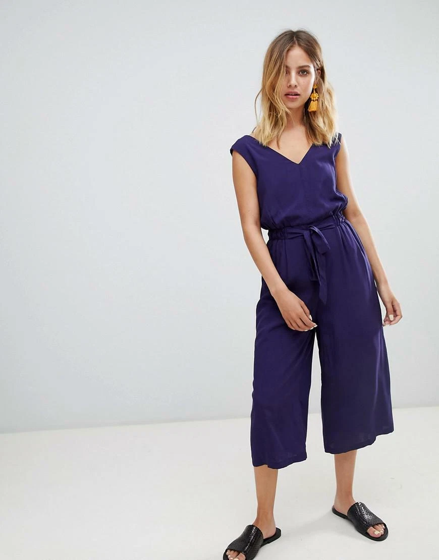NEW GLAMOROUS PETITE NAVY WIDE LEG MIDI CULOTTE JUMPSUIT CASUAL