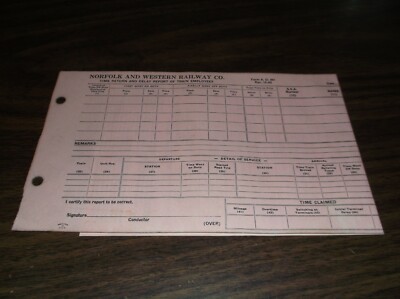 OCTOBER 1965 NORFOLK & WESTERN UNUSED EMPLOYEE TIME RETURN AND DELAY REPORT