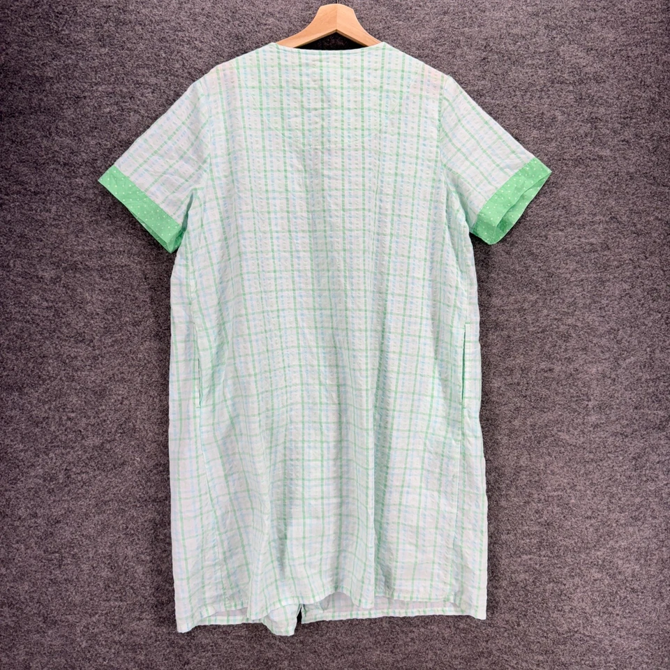 Vestido de noche Croft & Barrow para mujer L grande verde a cuadros con botones cuello en V algodón Foto 2 de 4