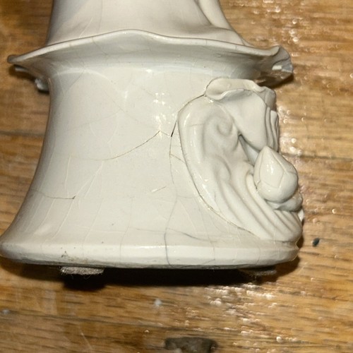 Antike chinesische 12 Zoll Kwan Quan Yin Weiß aus China Porzellan Statue asiatische Kunst - Bild 11 von 11