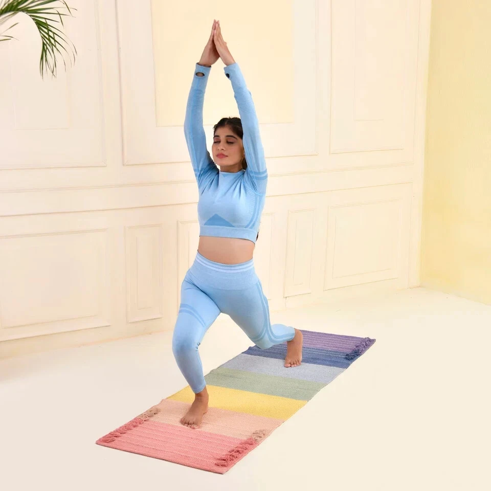 Alfombra de yoga de algodón orgánico transpirable suave y duradera antideslizante alfombra de yoga natural Foto 2 de 4