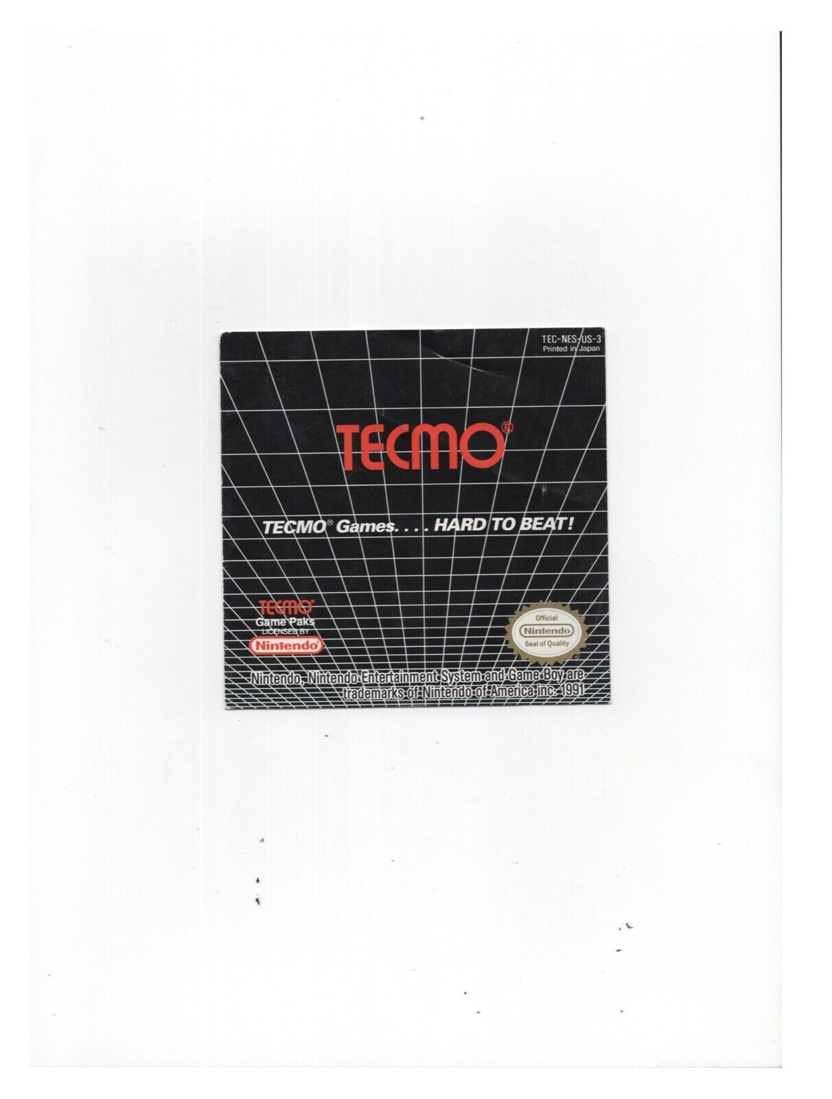 Tecmo Games Hard To beat TEC-NES-US-3 NES Nintendo INSERT ONLY Authentic