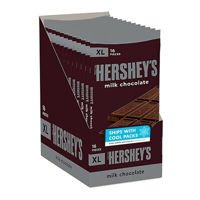 HERSHEY'S Milk Chocolate XL Candy Bars, 4.4 Oz 12 Count 16 Pieces