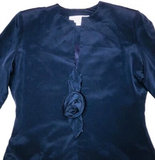 Vintage Mark Heister Blazer Women’s M Navy Silk Blend Jacket Lined Rose Detail