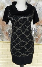 NWT ELEGANT AB STUDIO BLACK WITH SPARKLES S/S SWEATER SZ SMALL ACRYLIC DRESS