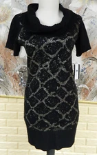 NWT ELEGANT AB STUDIO BLACK WITH SPARKLES S/S SWEATER SZ SMALL ACRYLIC DRESS