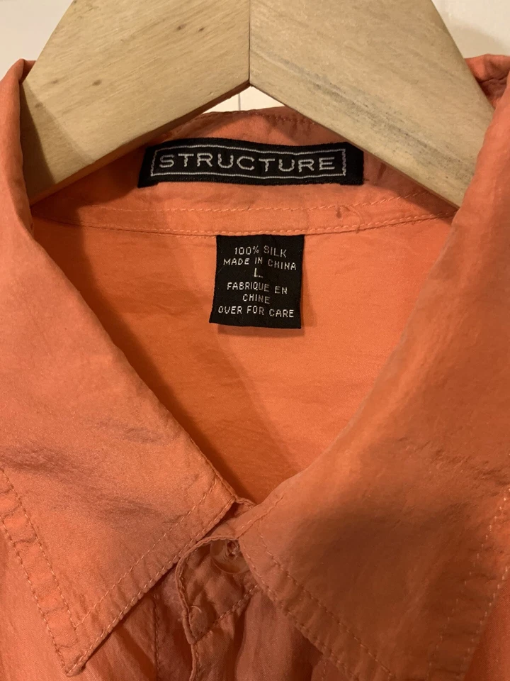 Винтажный 80-х структура мужской размер L шелк кнопка рубашка моды оранжевый - Изображение 2 из 4