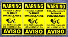 3 Security Video Surveillance Warning 24 Hr Coroplast Signs 8x12 Spanish English