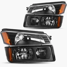 For 2002-2006 Chevy Avalanche Body Cladding Black Headlights+Bumper Signal Lamp