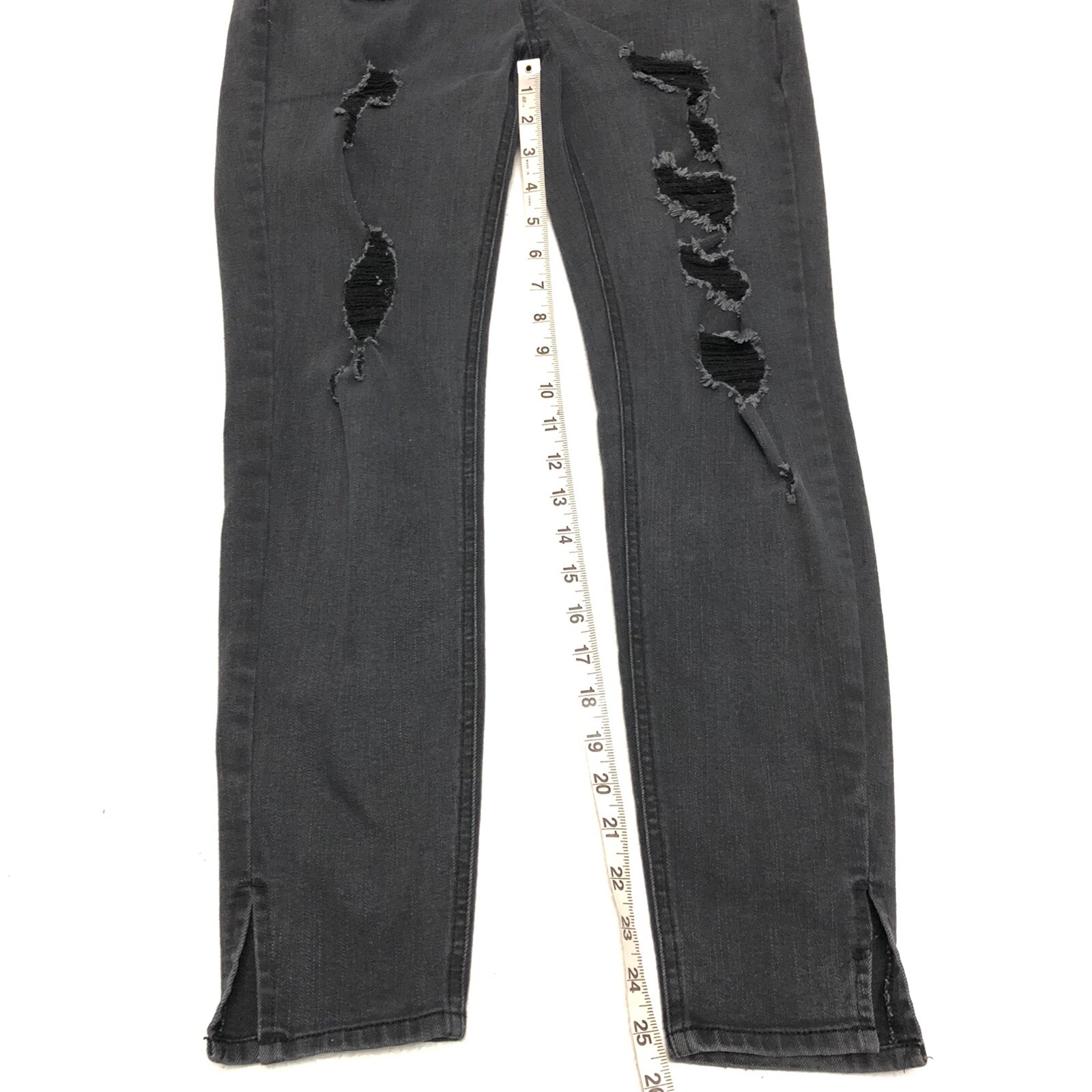 Dollhouse Washed Black /Grey Distressed Skinny Denim Overalls Women's 9