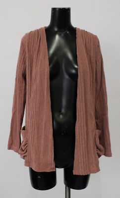 Shein Women's Lune Solid Rib Knit Open Front Coat CA4 Dusty Pink Medium