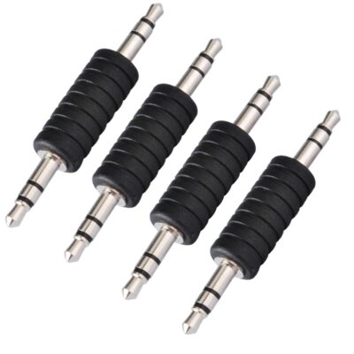 Paquete de 4 adaptadores de audio macho a macho de 3.5 mm, conector estéreo