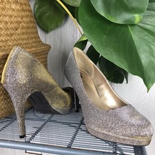 Fioni Night Women's Gold Silver Shimmer Shiny Stiletto Platform Heels Size 7