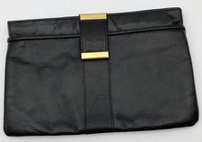 Vintage Clutch Leather Black Top-zip Front  Inside pockets 12"x8" EUC