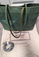 Old Trend Modern Vintage Genuine Leather Green Purse Tote Bag Double Handle