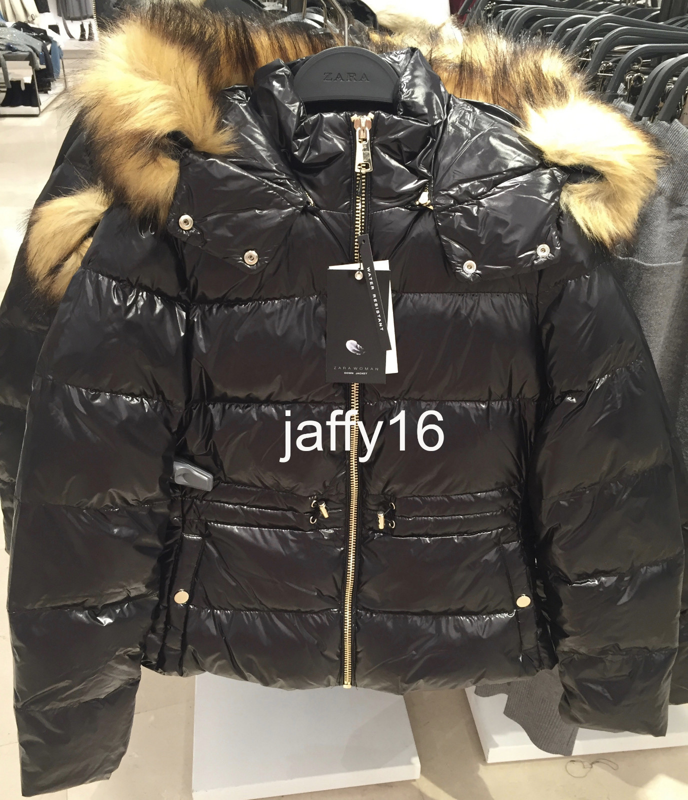 zara shiny puffer jacket black