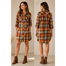 The North Face Womens XL Plaid Flannel Shirt Dress Multicolor Cotton Relaxed Fit